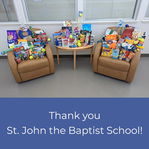 Donation of food, treats and supplies from St. John the Baptist School in Healdsburg