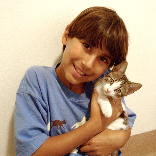 Boy holding kitten in Animal Adventure Youth Camp