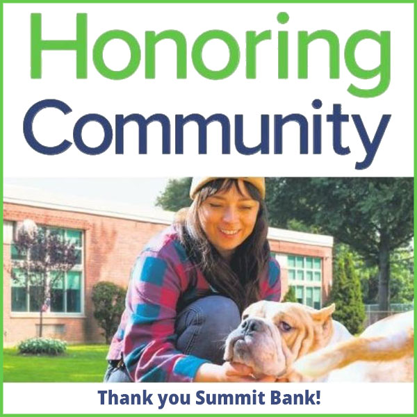 Honrando a la comunidad: material promocional de Summit Bank que incluye Humane Society of Sonoma County. ¡Gracias Banco Cumbre!