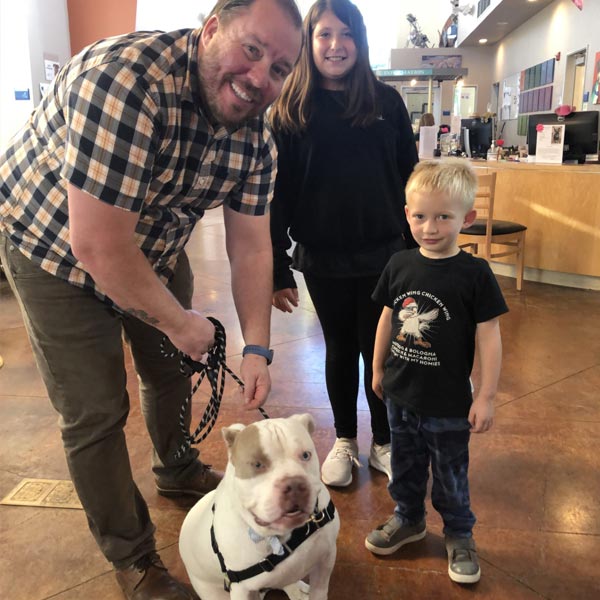 Ajax, now Waffle, with his new family