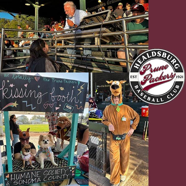 HSSC mascot Scooby at the Healdsburg Prune Packers game wtih the HSSC Kissing Booth